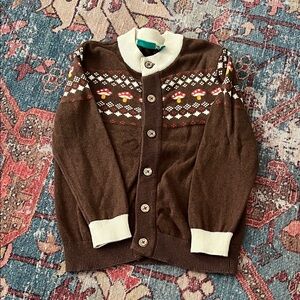 Little Green Radicals Cream Cardigan with Mushroom Design